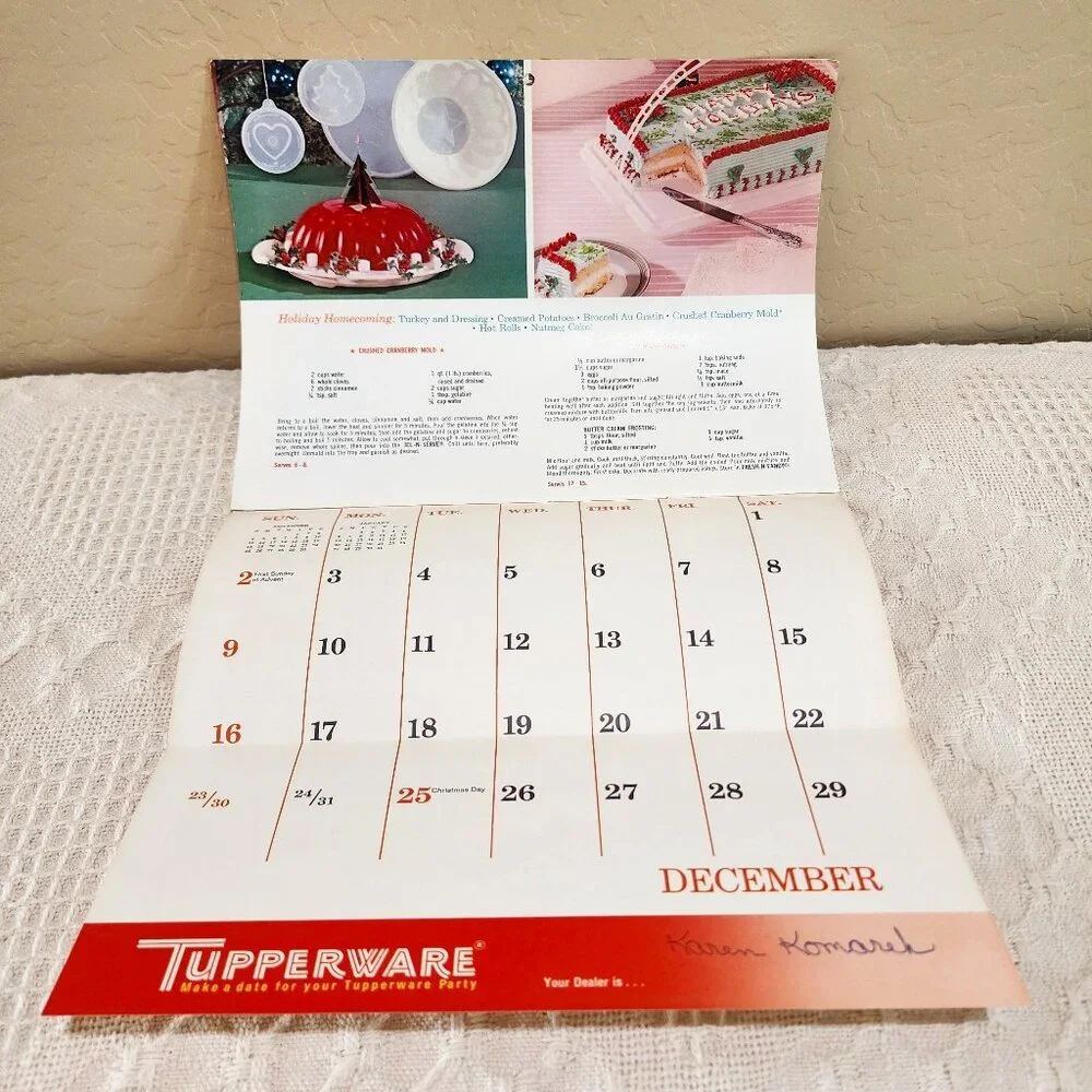 1973 MCM Vintage Unused Tupperware Calendar + Mailing Envelope and Letter NOS